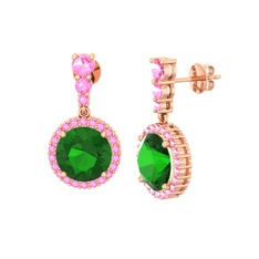 Yeşil kuvars ve pembe kuvars 14 ayar rose altın küpe