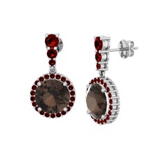 Lavinya Küpe - Dumanlı kuvars ve garnet 14 ayar beyaz altın küpe #vn34gp