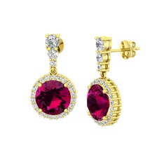 Rodolit garnet ve beyaz zirkon 18 ayar altın küpe