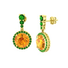 Lavinya Küpe - Sitrin ve yeşil kuvars 18 ayar altın küpe #vsnrzw