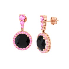 Lavinya Küpe - Siyah zirkon ve pembe kuvars 14 ayar rose altın küpe #w4w5hp