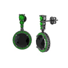 Lavinya Küpe - Siyah zirkon ve yeşil kuvars 925 ayar siyah rodyum kaplama gümüş küpe #wkne9f