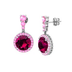 Rodolit garnet ve pembe kuvars 8 ayar beyaz altın küpe