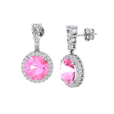 Pembe kuvars ve swarovski 14 ayar beyaz altın küpe