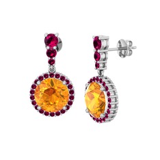 Sitrin ve rodolit garnet 18 ayar beyaz altın küpe