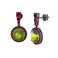 Lavinya Küpe - Peridot ve rodolit garnet 925 ayar siyah rodyum kaplama gümüş küpe #x17f2r