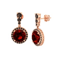 Garnet ve dumanlı kuvars 925 ayar rose altın kaplama gümüş küpe