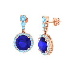 Lab safir ve akuamarin 18 ayar rose altın küpe