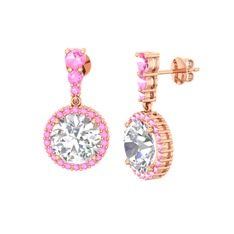 Lavinya Küpe - Beyaz zirkon ve pembe kuvars 14 ayar rose altın küpe #zzpze8