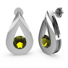 Peridot 8 ayar beyaz altın küpe