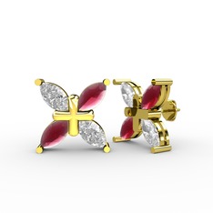 Swarovski ve kök yakut 14 ayar altın küpe