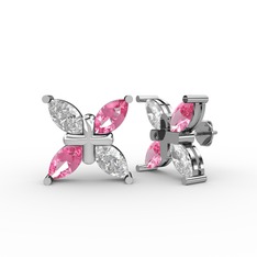 Dört Taşlı Rüzgar Küpe - Swarovski ve pembe kuvars 925 ayar gümüş küpe #11v28zq