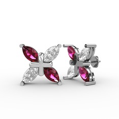 Dört Taşlı Rüzgar Küpe - Rodolit garnet ve swarovski 8 ayar beyaz altın küpe #12fdvzz