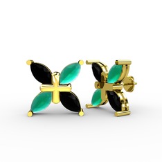 Dört Taşlı Rüzgar Küpe - Siyah zirkon ve kök zümrüt 925 ayar altın kaplama gümüş küpe #13kqwm5