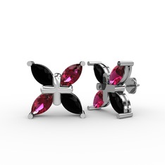 Siyah zirkon ve rodolit garnet 8 ayar beyaz altın küpe