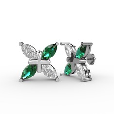 Swarovski ve yeşil kuvars 8 ayar beyaz altın küpe
