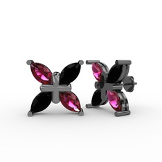 Rodolit garnet ve siyah zirkon 925 ayar siyah rodyum kaplama gümüş küpe