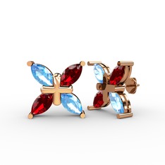 Akuamarin ve garnet 18 ayar rose altın küpe