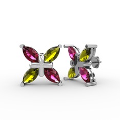 Dört Taşlı Rüzgar Küpe - Rodolit garnet ve peridot 925 ayar gümüş küpe #16gv3yy