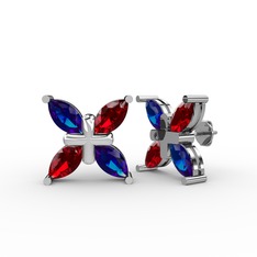 Dört Taşlı Rüzgar Küpe - Lab safir ve garnet 18 ayar beyaz altın küpe #17j3gtx