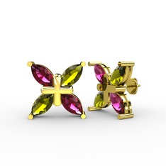 Rodolit garnet ve peridot 8 ayar altın küpe