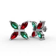 Yeşil kuvars ve garnet 8 ayar beyaz altın küpe