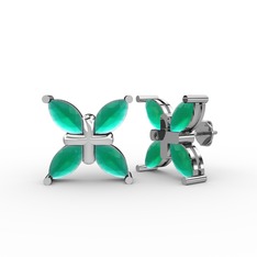 Dört Taşlı Rüzgar Küpe - Kök zümrüt 18 ayar beyaz altın küpe #19l36yn