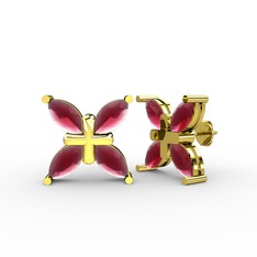 Dört Taşlı Rüzgar Küpe - Kök yakut 18 ayar altın küpe #19v4o2p