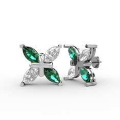 Dört Taşlı Rüzgar Küpe - Yeşil kuvars ve swarovski 8 ayar beyaz altın küpe #1anv8yx
