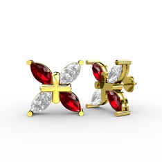 Dört Taşlı Rüzgar Küpe - Garnet ve swarovski 925 ayar altın kaplama gümüş küpe #1aoi4zd