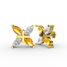 Sitrin ve swarovski 18 ayar altın küpe