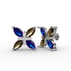 Dört Taşlı Rüzgar Küpe - Lab safir ve dumanlı kuvars 925 ayar gümüş küpe #1bez5gx