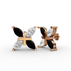 Dört Taşlı Rüzgar Küpe - Siyah zirkon ve swarovski 8 ayar rose altın küpe #1byxsdw