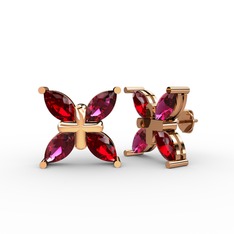 Dört Taşlı Rüzgar Küpe - Garnet ve rodolit garnet 14 ayar rose altın küpe #1ce1tu