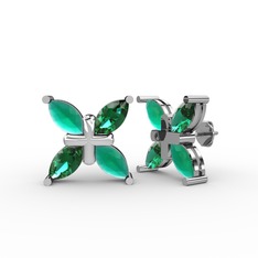 Dört Taşlı Rüzgar Küpe - Kök zümrüt ve yeşil kuvars 14 ayar beyaz altın küpe #1cjhlva