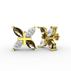 Dumanlı kuvars ve swarovski 18 ayar altın küpe