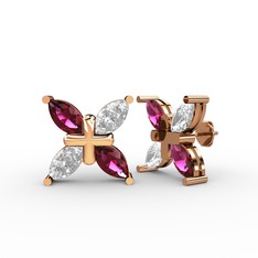 Dört Taşlı Rüzgar Küpe - Rodolit garnet ve swarovski 8 ayar rose altın küpe #1cpclou