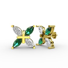 Dört Taşlı Rüzgar Küpe - Swarovski ve yeşil kuvars 18 ayar altın küpe #1dbeg6v