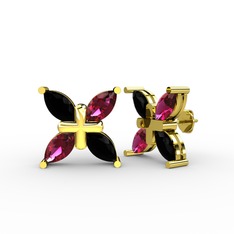 Siyah zirkon ve rodolit garnet 18 ayar altın küpe