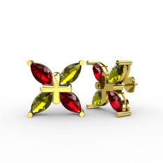 Garnet ve peridot 8 ayar altın küpe