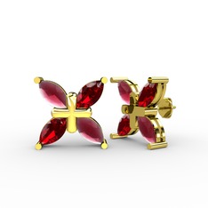 Dört Taşlı Rüzgar Küpe - Kök yakut ve garnet 925 ayar altın kaplama gümüş küpe #1ezigks