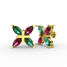 Yeşil kuvars ve rodolit garnet 925 ayar altın kaplama gümüş küpe