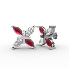 Dört Taşlı Rüzgar Küpe - Kök yakut ve swarovski 18 ayar beyaz altın küpe #1ffeckr