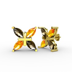 Dumanlı kuvars ve sitrin 14 ayar altın küpe