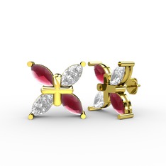 Dört Taşlı Rüzgar Küpe - Kök yakut ve swarovski 14 ayar altın küpe #1grwpwy