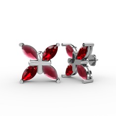 Dört Taşlı Rüzgar Küpe - Kök yakut ve garnet 8 ayar beyaz altın küpe #1guec7b