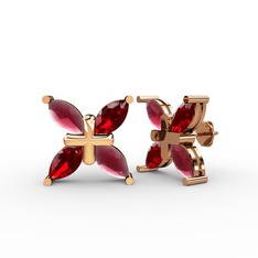 Dört Taşlı Rüzgar Küpe - Kök yakut ve garnet 925 ayar rose altın kaplama gümüş küpe #1hhixoa