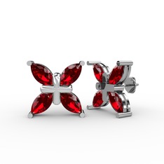 Dört Taşlı Rüzgar Küpe - Garnet 18 ayar beyaz altın küpe #1hlhynh
