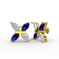 Swarovski ve lab safir 8 ayar altın küpe