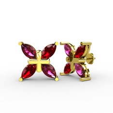 Dört Taşlı Rüzgar Küpe - Rodolit garnet ve garnet 18 ayar altın küpe #1l339lr